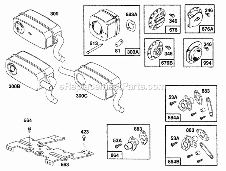 Mufflers Groups Deflectors Diagram and Parts List for 402707-1116-01  Briggs and Stratton Engine
